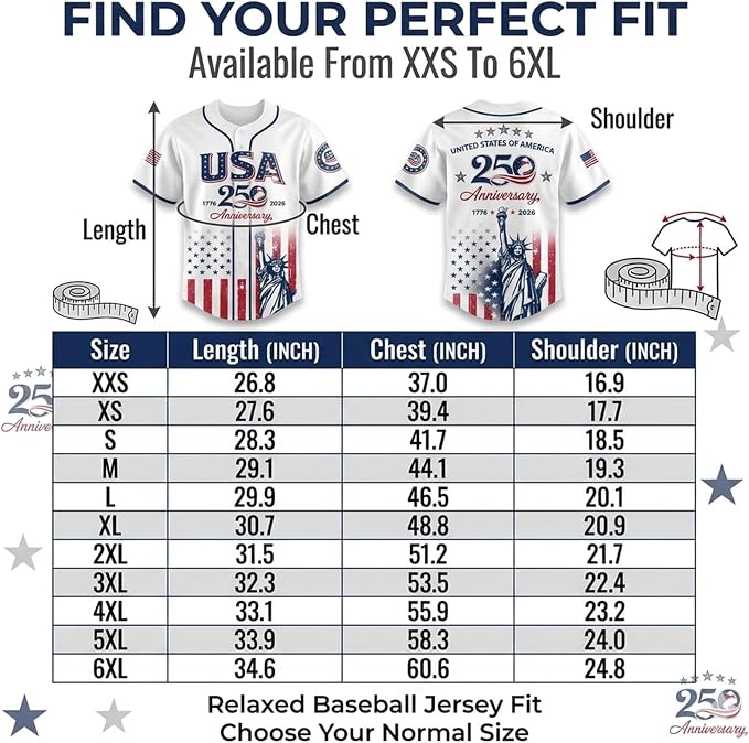 USA 250 Years Anniversary Baseball Jersey
