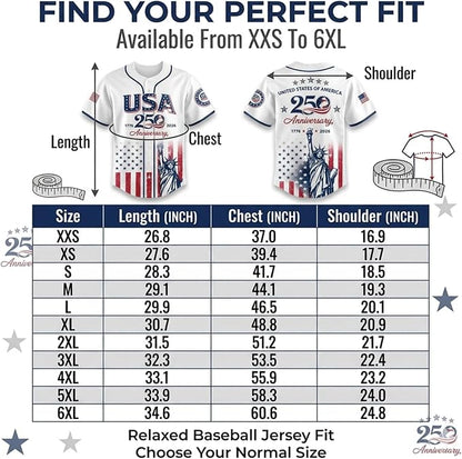 USA 250 Years Anniversary Baseball Jersey