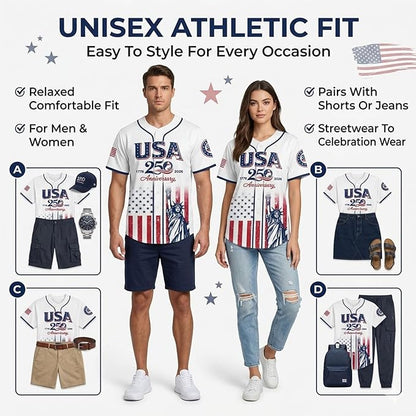 USA 250 Years Anniversary Baseball Jersey